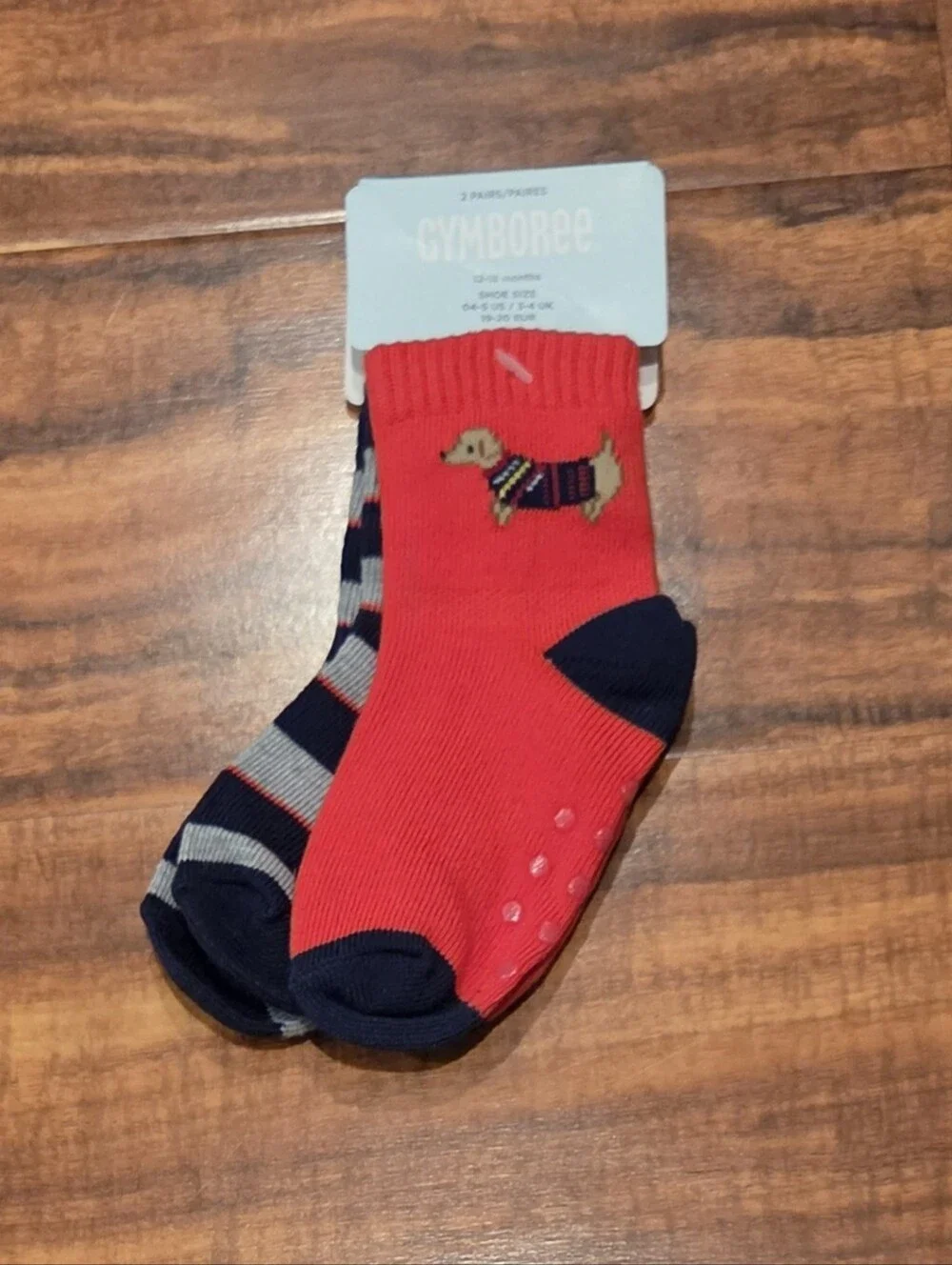 Gymboree NWT 12-18 Months Cream and Navy Holiday Dachshund Bodysuit & Socks (2)